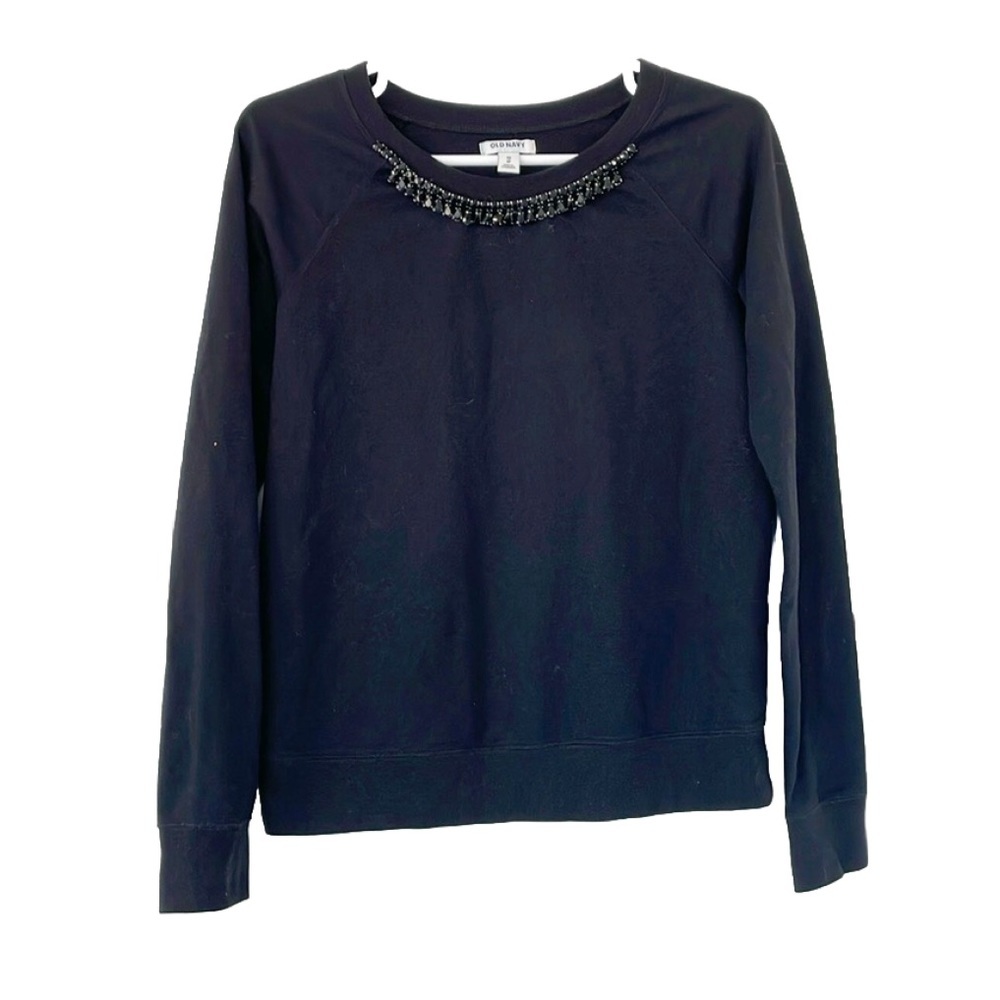 OLD NAVY shirt size XS black beaded embellishments longsleeve crewneck